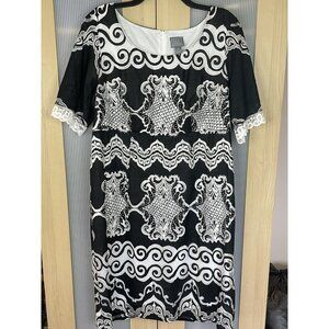 Rabbit Rabbit Rabbit Designs Dress Sz 16 Plus Black White Wedding Career Retro